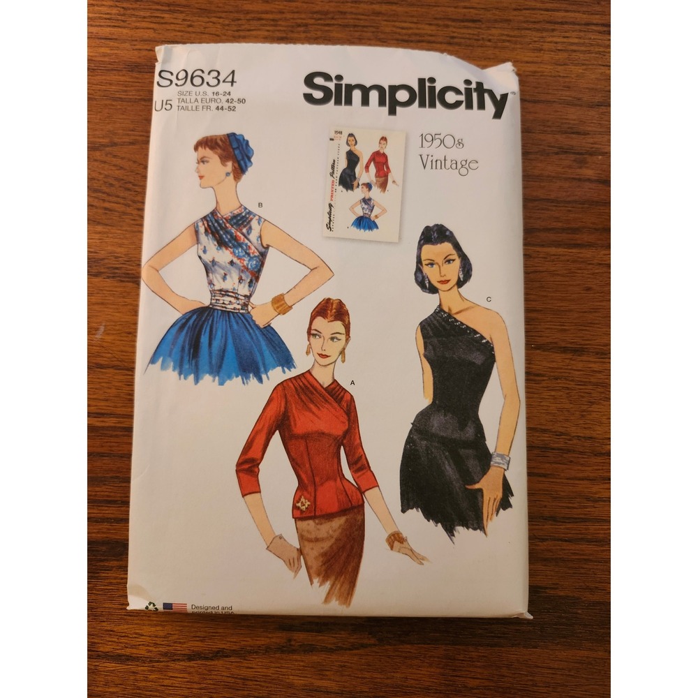 Simplicity S9634 1950s Vintage Misses Blouses Cummerbund Sewing Pattern 16-24
